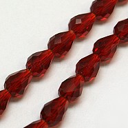 Glass Beads Strands, Faceted, teardrop, Dark Red, 15x10mm, Hole: 1mm, about 50pcs/strand, 26.6 inch(X-EGLA-E010-10x15mm-06)