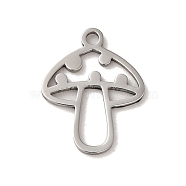 201 Stainless Steel Pendants, Laser Cut, Mushroom Charm, Stainless Steel Color, 17x13x1mm, Hole: 1.6mm(STAS-E211-15P)