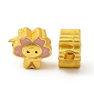 Alloy Enamel Beads, Rack Plating, Flower Character, Matte Gold Color, Pink, 11x12x7mm, Hole: 3mm(ENAM-M048-13MG-B)