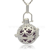 Silver Color Plated Brass Hollow Round Cage Pendants, with No Hole Spray Painted Brass Round Ball Beads, DarkSlate Blue, 35x25x21mm, Hole: 3x8mm(KK-J216-07S)