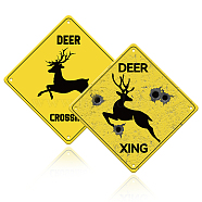 Globleland 2Pcs 2 Style Aluminum Warning Sign, Caution Animal Sign, for Road, Highway, Deer Pattern, 250x250x0.8mm, 1pc/style(DIY-GL0003-65)
