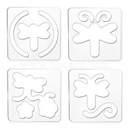 Acrylic Earring Handwork Template, Card Leather Cutting Stencils, Square, Clear, Dragonfly Pattern, 152x152x4mm, 4 styles, 1pc/style, 4pcs/set(TOOL-WH0152-008)