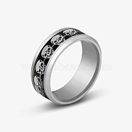 Stainless Steel Skull Finger Rings, Gothic Punk Jewelry for Men Women, Black, US Size 9(18.9mm)(SKUL-PW0002-025C-01P)