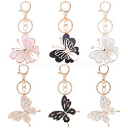 6Pcs 2 Style Butterfly Alloy Enamel Charm Keychains, with Alloy Findings, for Keychain Car Key Bag Pendant Decoration, Mixed Color, 6.3~6.9cm(KEYC-PH01513)