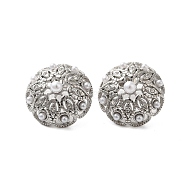 304 Stainless Steel Flower Stud Earrings for Women, with Plastic Pearl, Polished, Stainless Steel Color, 19mm(EJEW-Z068-05P)