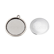 Pendant Making Sets, with Alloy Pendant Cabochon Settings and Glass Cabochons, Flat Round, Antique Silver, Tray: 18mm, 24x21x2mm, Hole: 1mm, 17.5~18x5mm(DIY-X0288-61AS)