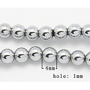 Vacuum Plating Platinum Plated Hematite Beads Strands, Round, 4mm, Hole: 1mm(X-G-D010-1)