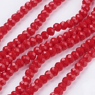 Imitation Jade Glass Beads Strands, Faceted, Rondelle, Red, 3x2mm, Hole: 0.5mm, about 160~165pcs/strand, 15.35 inch~15.75 inch(39~40cm)(GLAA-R135-2mm-24)