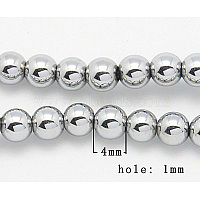 Vacuum Plating Platinum Plated Hematite Beads Strands, Round, 4mm, Hole: 1mm