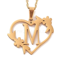 PVD Vacuum Plating 201 Stainless Steel Pendant Necklaces, Letter M, 12.28 inch(31.2cm)(NJEW-R267-02M-G)