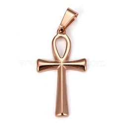304 Stainless Steel Pendants, for Jewelry Making, Ankh Cross, Rose Gold, 30x16x2mm, Hole: 4.5x7mm(STAS-P253-11RG)