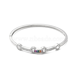 Rectangle & Donut Colorful Cubic Zirconia Hinged Bangle, Brass Jewelry for Women, Platinum, Inner Diameter: 2x2-1/4 inch(5x5.85cm)(BJEW-G659-02P)