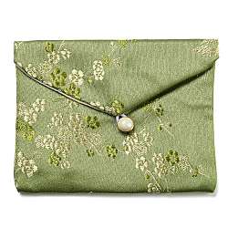 Chinese Style Floral Cloth Jewelry Storage Pouches, with Plastic Button, Rectangle Jewelry Gift Case for Bracelets, Earrings, Rings, Random Pattern, Dark Sea Green, 9.5x12x0.3~0.7cm(AJEW-D065-01C-07)