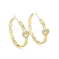 Clear Cubic Zirconia Heart Stud Earrings, Rack Plating Brass Half Hoop Earrings for Women, Cadmium Free & Lead Free, Real 18K Gold Plated, 38x37.5x4~10mm, Pin: 0.7mm(EJEW-I277-13G)