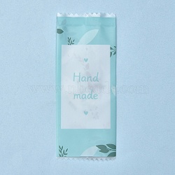 Plastic Bags, with Words Handmade & Printed leaves Pattern, Bag for Packing Biscuit, Available for Bag Heat Sealer, Rectangle, Light Green, 9.6x3.9x0.02cm(PE-K001-11)