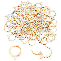 Elite 100Pcs 304 Stainless Steel Leverback Earring Findings, with Horizontal Loops, Real 24K Gold Plated, 14.5x12.5x2mm, Hole: 1.2mm(STAS-PH0004-83)