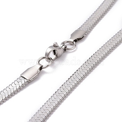 304 Stainless Steel Snake Chains Necklaces, with Lobster Clasps, Stainless Steel Color, 17.7 inch(45cm), 5x1mm(NJEW-O058-32P)