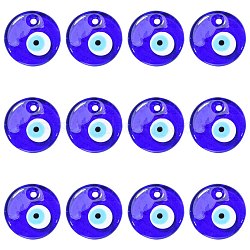 Handmade Lampwork Evil Eye Pendants, Flat Round, Blue, 30x5mm, Hole: 3mm(X-LAMP-E106-02A)