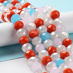 Glass Beads Strands, Faceted, Rondelle, Orange Red, 10x8mm, Hole: 1mm, about 63~65pcs/strand, 19.2~20 inch(48~50cm)(EGLA-A034-M10mm-41)