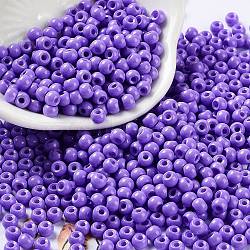 Baking Paint Glass Seed Beads, Round, Medium Purple, 4x3mm, Hole: 1.2mm, about 7650pcs/pound(SEED-H002-I-A505)