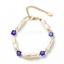 ABS Imitation Pearl & Millefiori Glass Beaded Bracelet for Women, Blue, 7-1/2 inch(19.2cm)(BJEW-JB08434)
