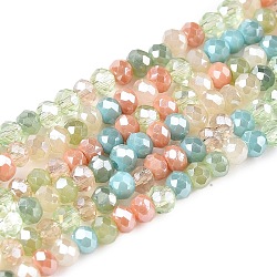 Electroplate Glass Beads Strands, Faceted(32 Faceted), Rondelle, Light Green, 2.5x2mm, Hole: 0.6mm, about 190~197pcs/strand, 15.35~16''(39~40cm)(GLAA-T023-A16-07)