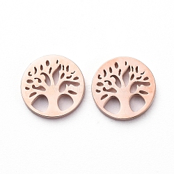Vacuum Plating 304 Stainless Steel Filigree Joiners, Manual Polishing, Flat Round and Tree, Rose Gold, 7.5x1mm(STAS-G215-19RG)