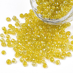 Round Glass Seed Beads, Transparent Colours Rainbow, Round, Yellow, 3mm, Hole: 1mm, about about 1102pcs/50g(X-SEED-A007-3mm-170)