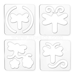 Acrylic Earring Handwork Template, Card Leather Cutting Stencils, Square, Clear, Dragonfly Pattern, 152x152x4mm, 4 styles, 1pc/style, 4pcs/set(TOOL-WH0152-008)
