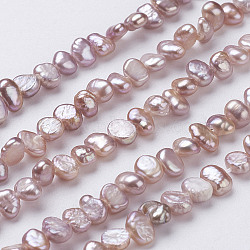 Natural Cultured Freshwater Pearl Beads Strands, Baroque Keshi Pearl Beads, Two Sides Polished, Flamingo, 5~7x4~5x3~4mm, Hole: 0.3mm, about 76~80pcs/strand, 13.78''(35cm)(PEAR-N014-04C)