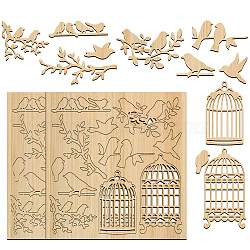 Wood Shaving Boards, Wood Craft Supplies, Bird, 15.2x14.5x0.2cm, 2pcs/set(DIY-WH0548-007)