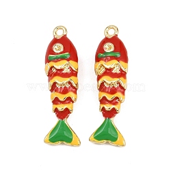 Alloy Enamel Pendant Rhinestone Settings, Fish, Golden, Red, Fit for 1.2mm Rhinestone, 31x8.5x6mm, Hole: 1.5mm(ENAM-H002-01G-02)