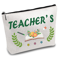 Polycotton Custom Canvas Stroage Bags,  Metal Zipper Pouches, Rectangle with Word Teacher's, Word, 18x25cm(ABAG-WH0029-061)