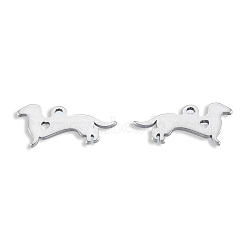 201 Stainless Steel Silhouette Charms, Dog, Stainless Steel Color, 7x15x1mm, Hole: 1.2mm(STAS-N098-122P)