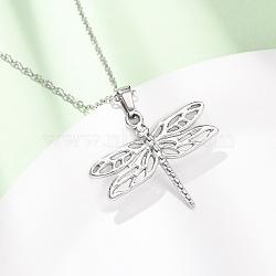 304 Stainless Steel Pendant Cable Chain Necklaces for Men Women, Stainless Steel Color, Tarnish Free, Dragonfly, 17.95 inch(45.6cm), Pendants: 25x30mm(NJEW-K308-03B-P)