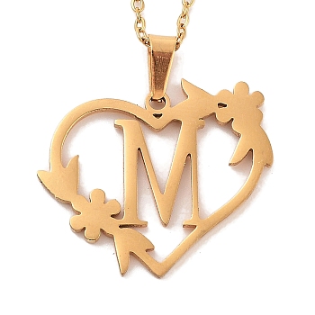 Vacuum Plating 201 Stainless Steel Pendant Necklaces, Letter M, 12.28 inch(31.2cm)