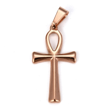 304 Stainless Steel Pendants, for Jewelry Making, Ankh Cross, Rose Gold, 30x16x2mm, Hole: 4.5x7mm