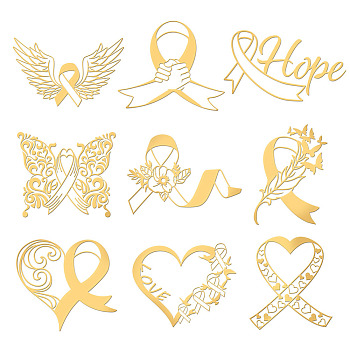 Nickel Decoration Stickers, Metal Resin Filler, Epoxy Resin & UV Resin Craft Filling Material, Breast Cancer, Awareness Ribbon Pattern, 40x40mm, 9 style, 1pc/style, 9pcs/set