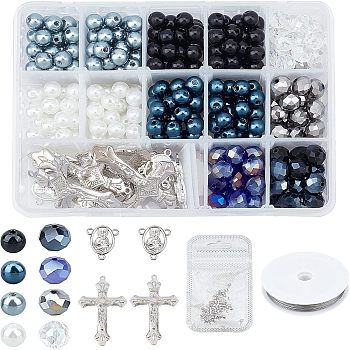 CHGCRAFT DIY Necklace Making Kits, 420Pcs Glass & ABS Plastic & Brass Beads, 16Pcs Alloy Links and Brass Pendants, Tiger Tail Wire, Mixed Color, 10x7mm, Hole: 1mm, 20pcs