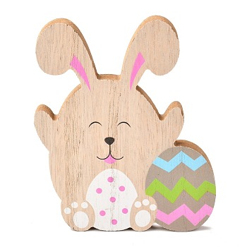 Easter Theme Natural Wood Display Decorations, Bunny with Egg, BurlyWood, 120x12x148.5mm