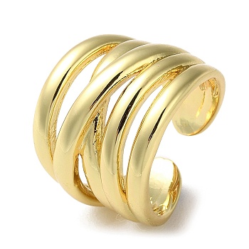 Rack Plating Brass Criss Cross Open Cuff Rings, Cadmium Free & Lead Free, Real 18K Gold Plated, Inner Diameter: 17.6mm