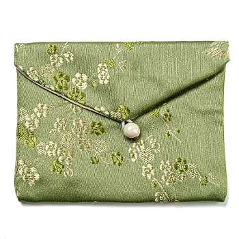 Chinese Style Floral Cloth Jewelry Storage Pouches, with Plastic Button, Rectangle Jewelry Gift Case for Bracelets, Earrings, Rings, Random Pattern, Dark Sea Green, 9.5x12x0.3~0.7cm