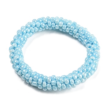 Crochet Glass Beads Braided Stretch Bracelet, Nepel Boho Style Bracelet, Plum, Inner Diameter: 1-3/4 inch(4.5cm)