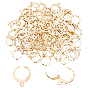 Elite 100Pcs 304 Stainless Steel Leverback Earring Findings, with Horizontal Loops, Real 24K Gold Plated, 14.5x12.5x2mm, Hole: 1.2mm