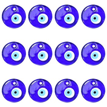 Handmade Lampwork Evil Eye Pendants, Flat Round, Blue, 30x5mm, Hole: 3mm
