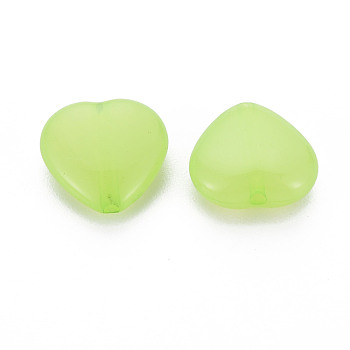 Transparent Acrylic Beads, Dyed, Heart, Lawn Green, 13.5x14x6mm, Hole: 1.5mm, about 775pcs/500g