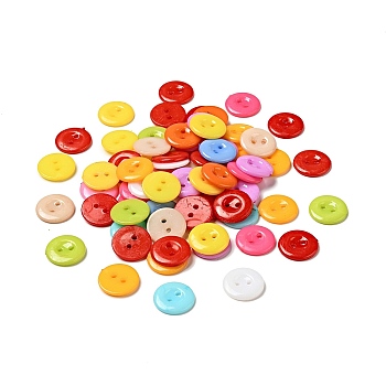 Acrylic Sewing Buttons for Costume Design, Plastic Shirt Buttons, 2-Hole, Dyed, Flat Round, Mixed Color, 15x2mm, Hole: 1mm