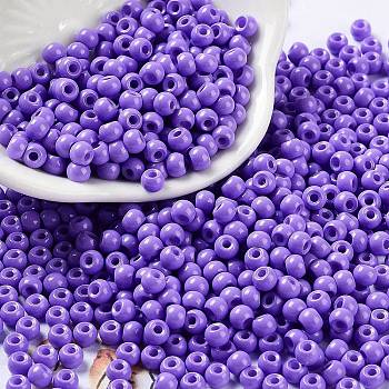 Baking Paint Glass Seed Beads, Round, Medium Purple, 4x3mm, Hole: 1.2mm, about 7650pcs/pound