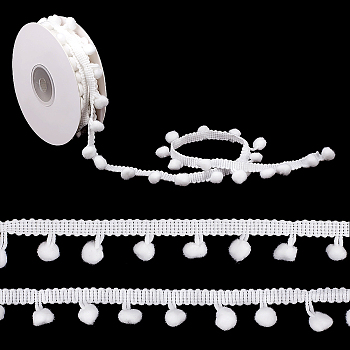 Polyester Pom Pom Ball Ribbons, White, 3/4"(20mm), 5yard/roll(4.57m/roll)