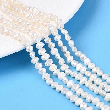 Natural Baroque Keshi Pearl Beads Strands, Cultured Freshwater Pearl Beads, Two Sides Polished, Creamy White, 4~5.5x4~6.5x2~4.5mm, Hole: 0.6mm, about 83~85pcs/strand, 14.17~14.37 inch(36~36.5cm)
